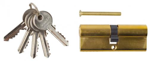 Цилиндровый механизм тип ключ-ключ английский тип ключа (5 шт.) длина 80мм Цвет - латунь. ЗУБР МАСТЕР 52101-80-1